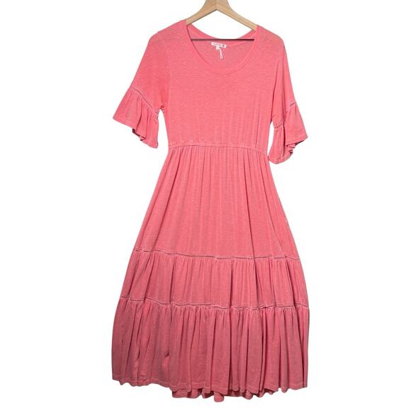 Sundry Tiered Midi Dress 3/4 Flutter Sleeve Pink Womens Size 2/M - Picture 1 of 8